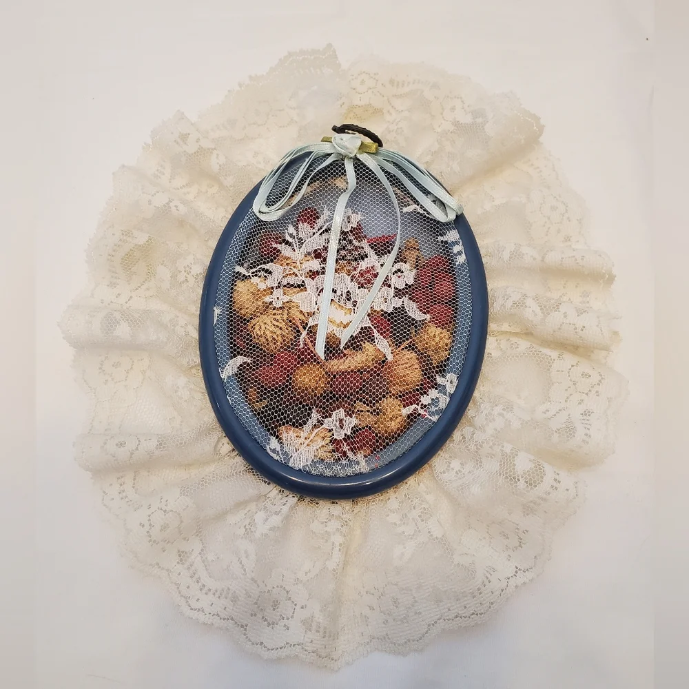 Floral Vintage Needlepoint Lace Sachet Wall Hanging Handmade